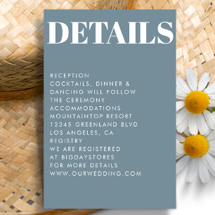 Carte D'accompagnement Mariage de typographie moderne Dusty Blue Bold