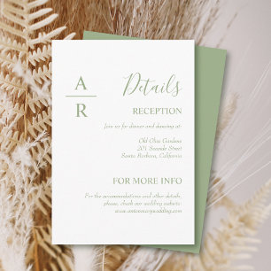 Carte D'accompagnement Mariage de typographie Sage green script initials