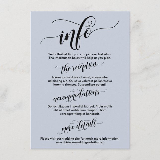 Carte D'accompagnement Mariage de typographie simple Info Lumière Dusty B (Devant)