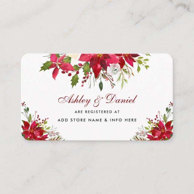 Carte D'accompagnement Mariage de vacances Poinsettia Floral Red Registry (Devant)