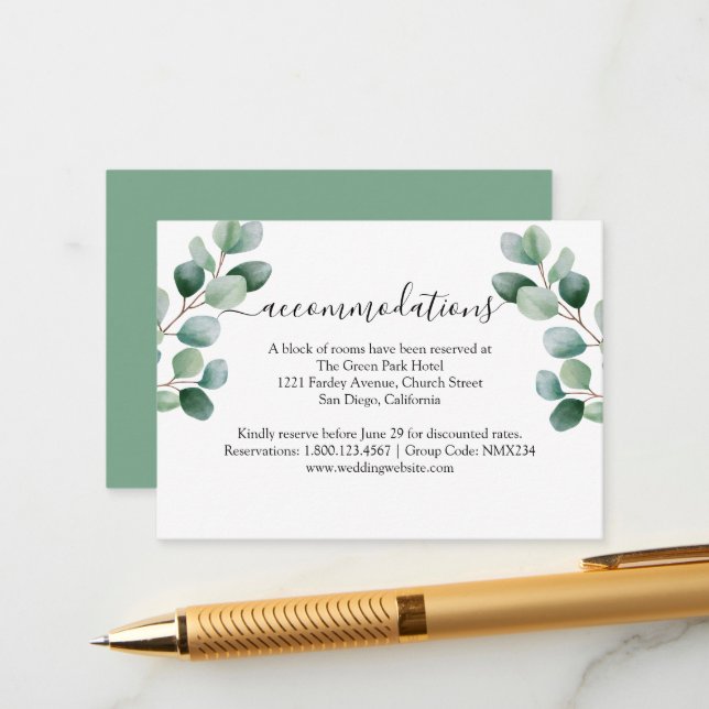Carte D'accompagnement Mariage de verdure botanique d'Eucalyptus (Devant/Arrière en situation)
