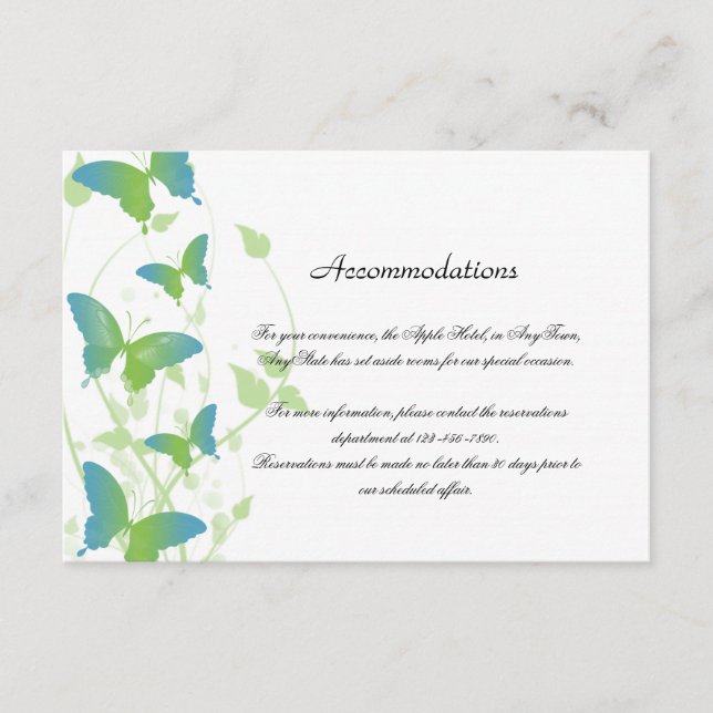 Carte D'accompagnement Mariage de vigne papillon bleu et vert Insertion (Devant)
