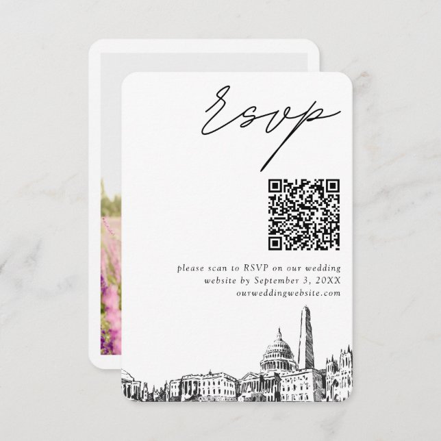 Carte D'accompagnement Mariage de Washington DC Moderne RSVP QR Code (Devant / Derrière)
