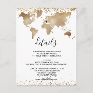 Carte D'accompagnement Mariage Destination World Map Gold Removable Heart