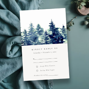 Carte D'accompagnement Mariage d'hiver de l'aquarelle de neige de la forê