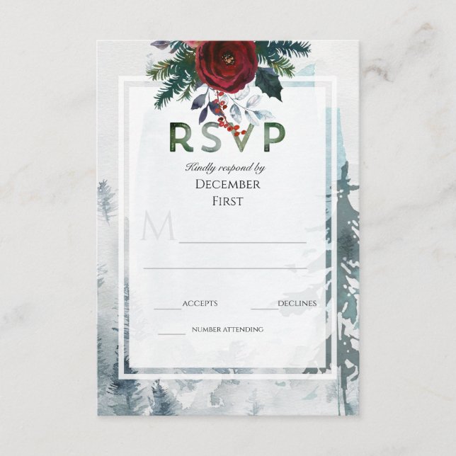 Carte D'accompagnement Mariage d'hiver Roses de Pine Mountain RSVP (Devant)