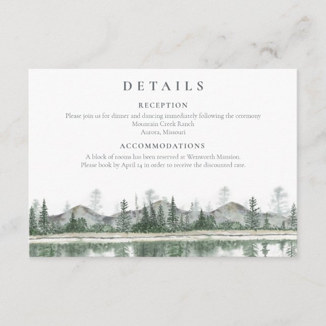 Carte D'accompagnement Mariage d'hiver | Rustic Mountains Détails (Devant)
