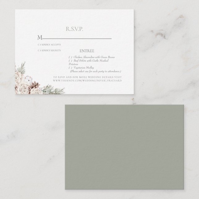 Carte D'accompagnement Mariage d'hiver White Floral Sage RSVP (Devant / Derrière)