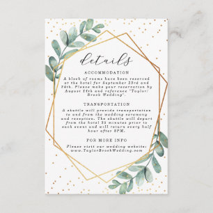 Carte D'accompagnement Mariage d'huile d'or géométrique Eucalyptus