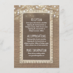 Carte D'accompagnement Mariage d'informations Burlap et String Lights Inv