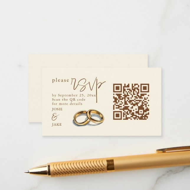 Carte D'accompagnement Mariage d'or illustration RSVP QR Code (Devant/Arrière en situation)