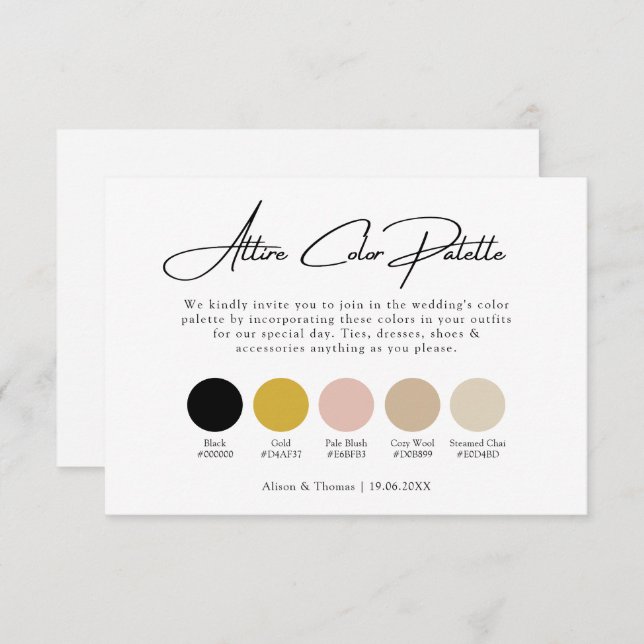 Carte D'accompagnement Mariage d'or noir + palette de couleurs d'ensemble (Devant / Derrière)