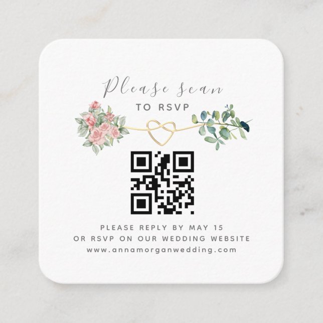 Carte D'accompagnement Mariage du code QR floral RSVP (Devant)