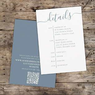 Carte D'accompagnement Mariage Dusty Blue Détails QR Code Simple Timeline