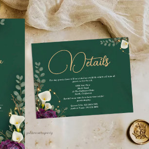 Carte D'accompagnement Mariage Élégance Botanique Émeraude & Ivoire
