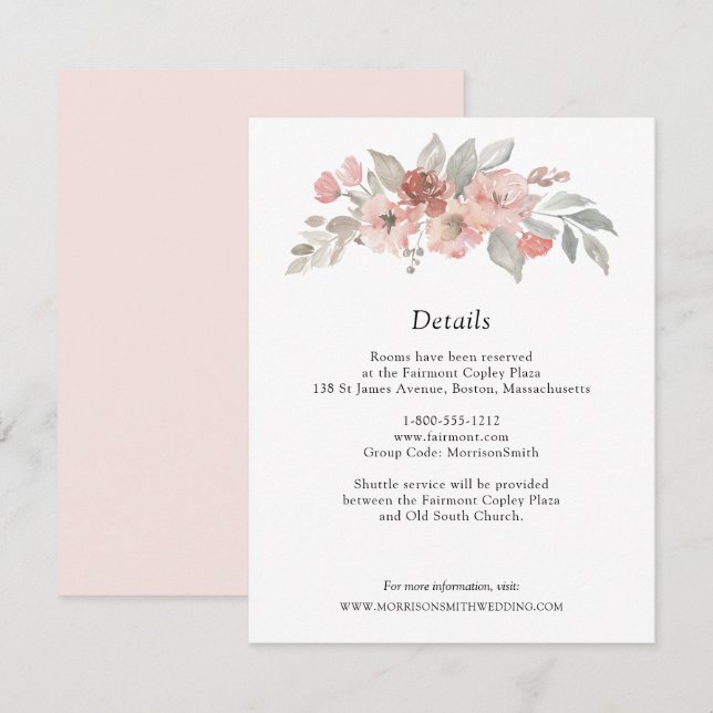 Carte D'accompagnement Mariage Élégant Aquarelle Florale Rose Pâle (Devant / Derrière)