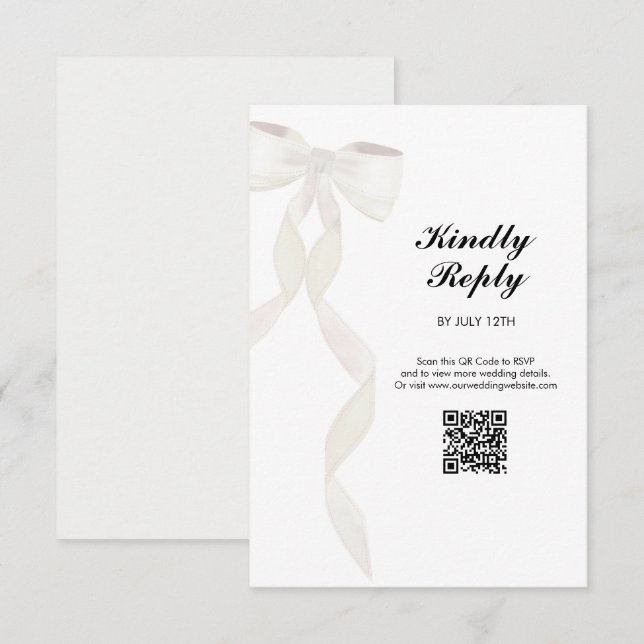 Carte D'accompagnement Mariage élégant au ruban blanc à la bow (Devant / Derrière)