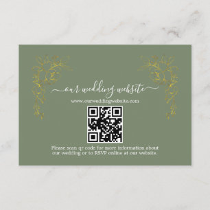 Carte D'accompagnement Mariage élégant avec code QR floral or sur fond ve