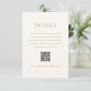 Carte D'accompagnement Mariage élégant avec code QR ivoire et or moderne