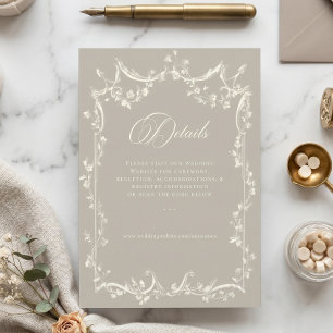 Carte D'accompagnement Mariage Élégant Baroque Vintage Neutre Crème