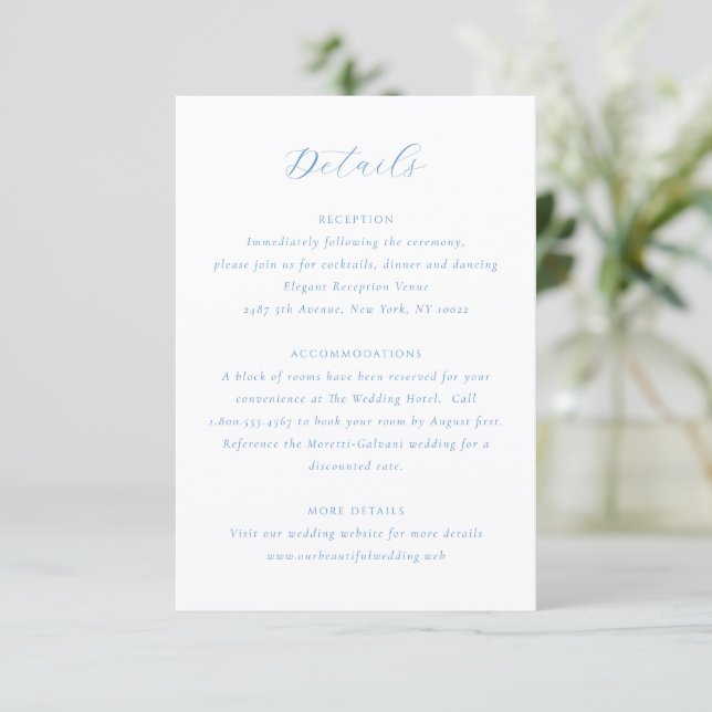 Carte D'accompagnement Mariage élégant bleu et blanc de style côtier chic (Debout devant)