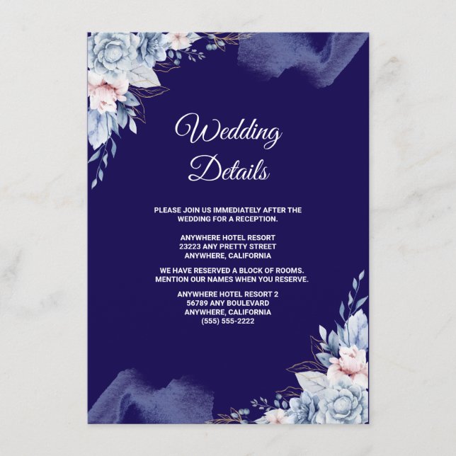 Carte D'accompagnement Mariage élégant bleu marine (Devant)