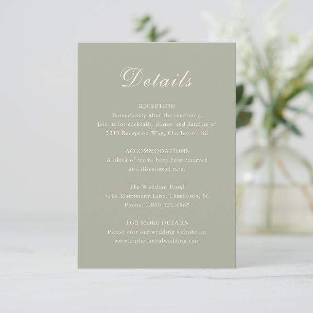 Carte D'accompagnement Mariage élégant classique vert émoussé (Debout devant)