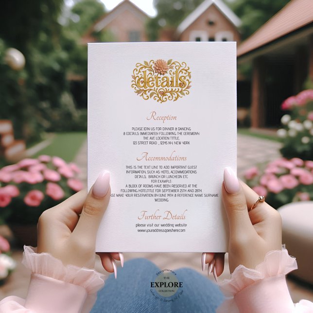 Carte D'accompagnement Mariage Élégant Dahlia Rose Script Doré (Créateur téléchargé)