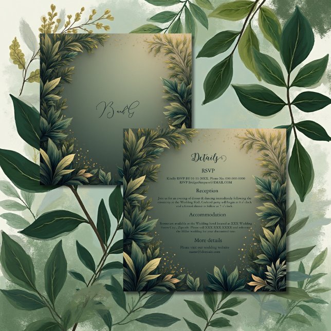 Carte D'accompagnement mariage élégant de nature vert foncé (Créateur téléchargé)