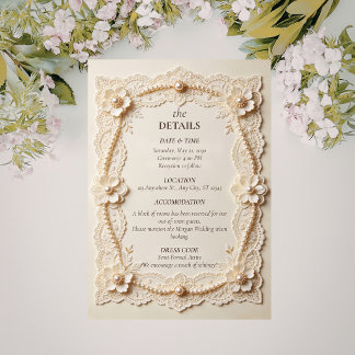 Carte D'accompagnement Mariage Élégant Dentelle Perle de Luxe