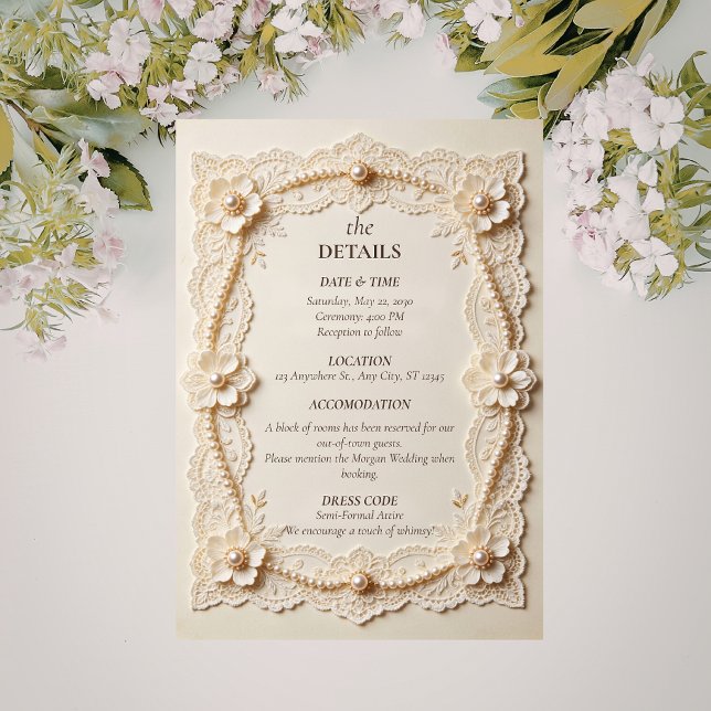 Carte D'accompagnement Mariage Élégant Dentelle Perle de Luxe (Créateur téléchargé)