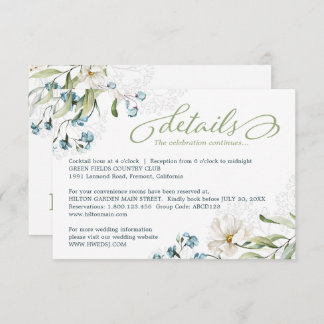 Carte D'accompagnement Mariage élégant, fleurs vertes et blanches