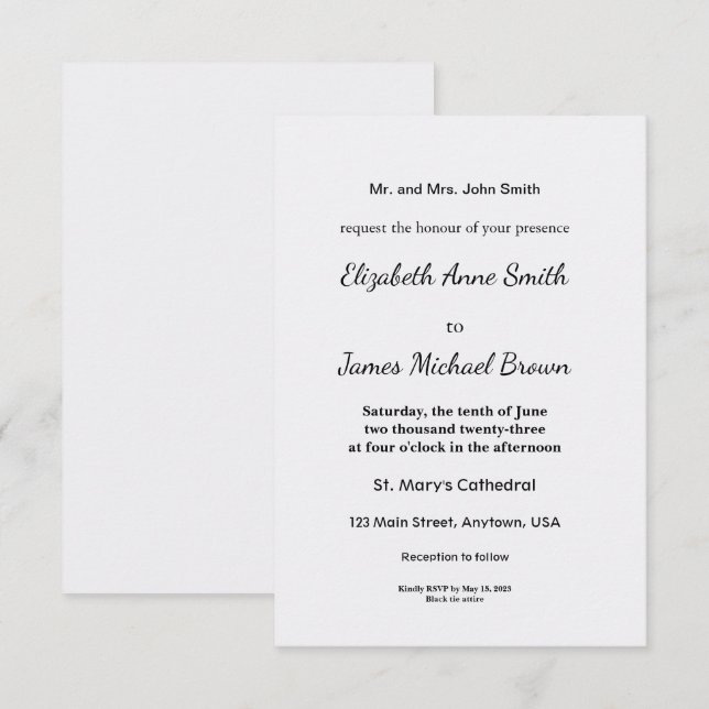 Carte d'accompagnement | Mariage Élégant | Invitat (Devant / Derrière)