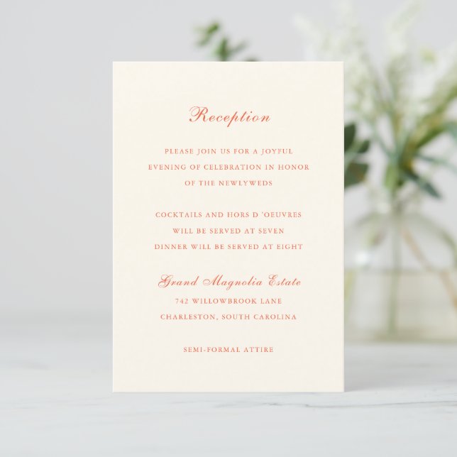 Carte D'accompagnement Mariage Élégant Moderne Classique Terracotta (Debout devant)