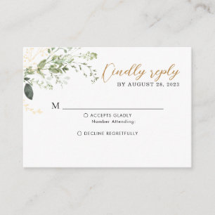 Carte D'accompagnement MARIAGE Élégant Or Vert Eucalyptus