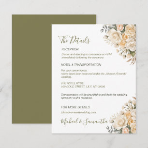 Carte D'accompagnement Mariage Élégant Perle Blanche et Rose d'Ivoire