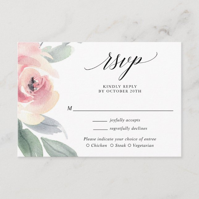 Carte D'accompagnement Mariage élégant rose rose pâle et rose RSVP (Devant)