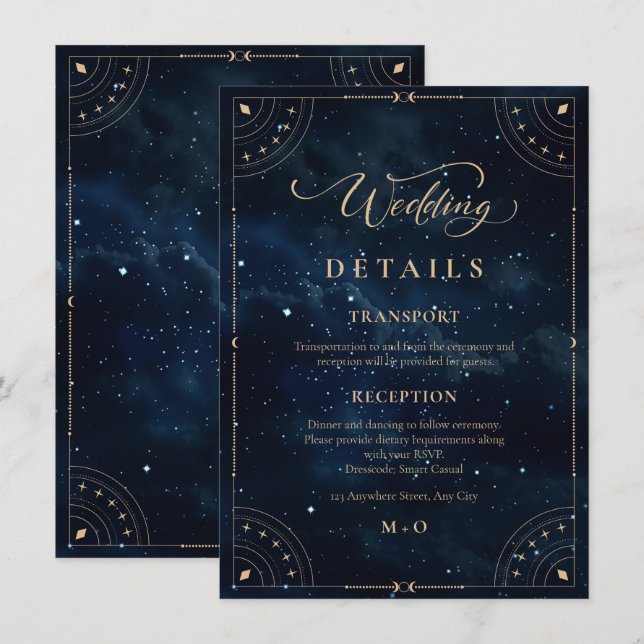 Carte D'accompagnement Mariage élégant sous les étoiles Céleste  (Devant / Derrière)