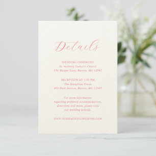 Carte D'accompagnement Mariage élégant traditionnel corail rose