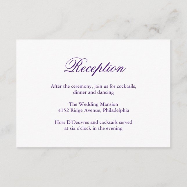 Carte D'accompagnement Mariage élégant traditionnel violet (Devant)
