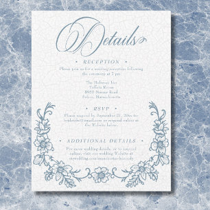 Carte D'accompagnement Mariage élégant vintage à décor chinois bleu cœur