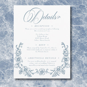 Carte D'accompagnement Mariage élégant vintage à décor chinois bleu cœur
