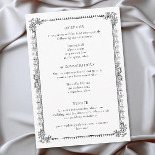 Carte D'accompagnement Mariage élégant vintage baroque noir et blanc
