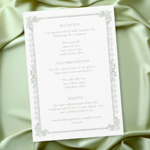 Carte D'accompagnement Mariage Élégant Vintage Baroque Vert Sauge