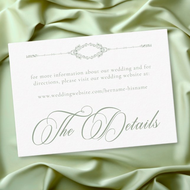 Carte D'accompagnement Mariage Élégant Vintage Baroque Vert Sauge (Elegant Vintage Baroque Sage Green Wedding Enclosure Card)