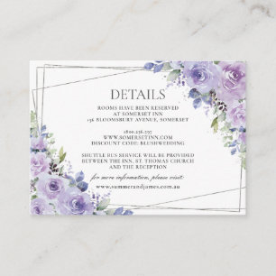 Carte D'accompagnement Mariage élégant violet Lilac Floral Argent Détails