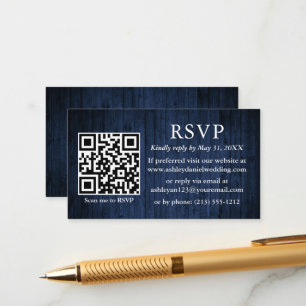 Carte D'accompagnement Mariage en bois bleu rustique QR RSVP
