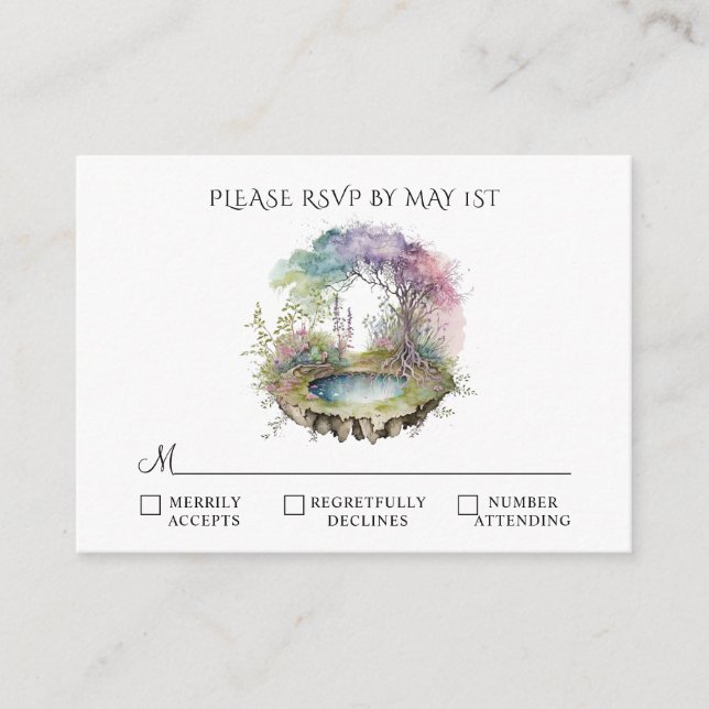 Carte D'accompagnement Mariage en bois enchanté RSVP (Devant)