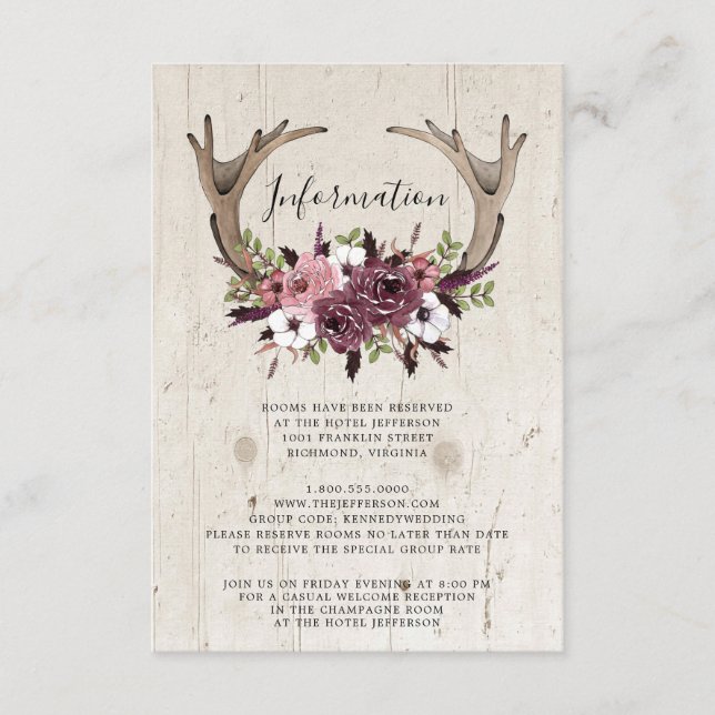 Carte D'accompagnement Mariage en bois floral Bohème rustique  (Devant)