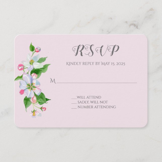 Carte D'accompagnement mariage en fleur de pomme RSVP sur rose (Devant)